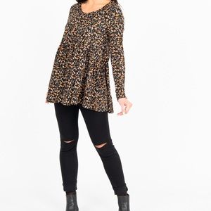 Muse Top Long Sleeve Black/Coral Fan Floral